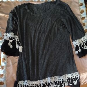 Gray Lace Trim Women's Top